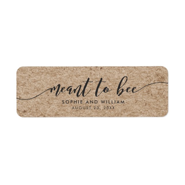 Rustic Kraft Script Meant to Bee Wedding Label (Front)