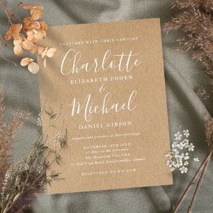 Rustic Kraft Signature Script Wedding Invitation Postcard