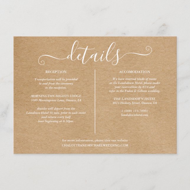 Rustic Kraft Signature Wedding Details Information Enclosure Card (Front)