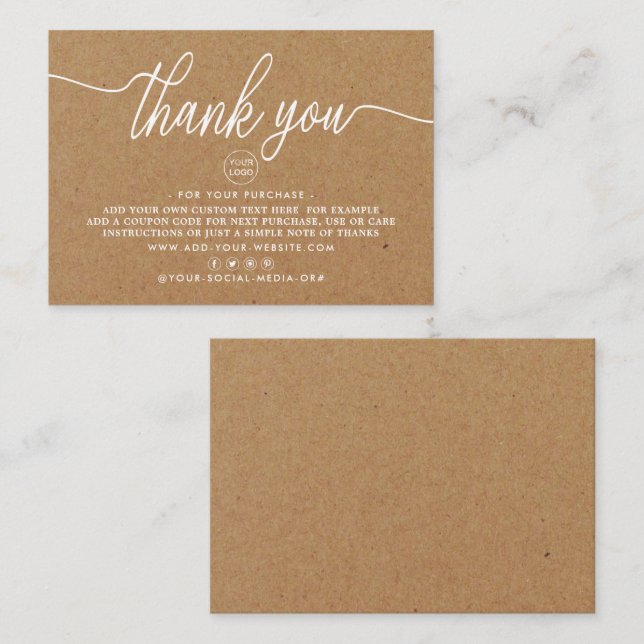Rustic Kraft Simple Script Business Thank You Enclosure Card (Front/Back)