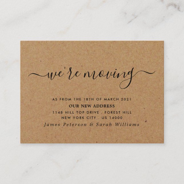 Rustic Kraft Simple Script Change of Address Enclosure Card (Front)