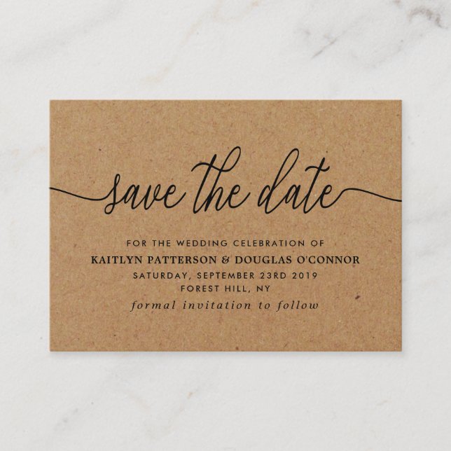 Rustic Kraft Simple Script Save The Date Enclosure Card (Front)