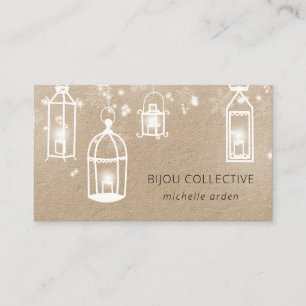 Rustic kraft snow white lanterns business card