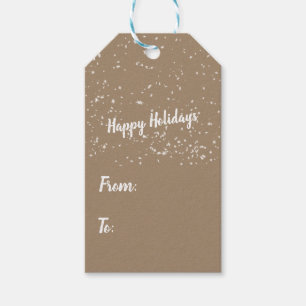 Rustic Kraft Snowfall Happy Holidays Minimalist Gift Tags