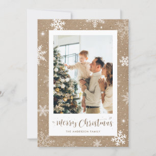 Rustic Kraft Snowflake Photo Christmas Card