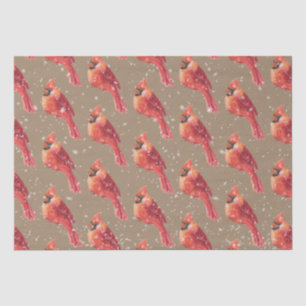 Rustic Kraft Snowy Christmas Red Cardinal Bird  Tissue Paper