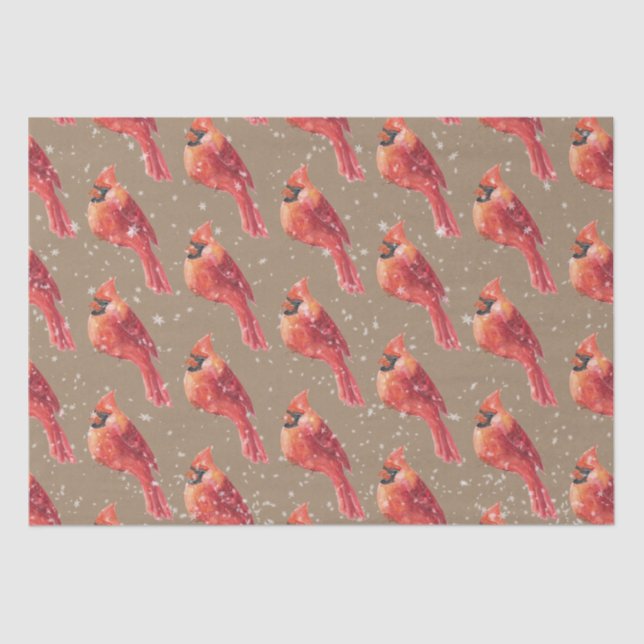 Rustic Kraft Snowy Christmas Red Cardinal Bird  Tissue Paper (Front)
