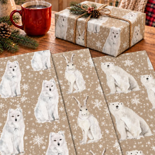 Rustic Kraft Snowy Winter Arctic Animals Wrapping Paper Sheet