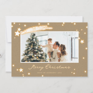 Rustic Kraft Sparkly Star Photo Christmas Cards