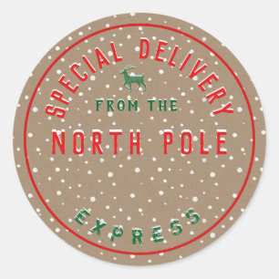 Rustic Kraft Special Delivery Official North Pole  Classic Round Sticker