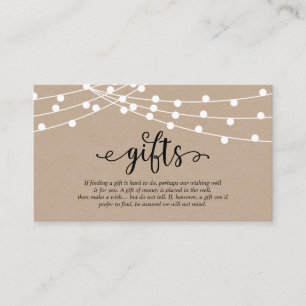 Rustic kraft string lights, A note on gifts Enclosure Card
