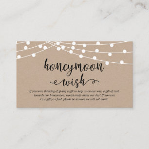 Rustic kraft string lights, Wedding Honeymoon Wish Enclosure Card