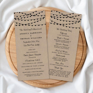 Rustic Kraft String Lights Wedding Program Rack Card