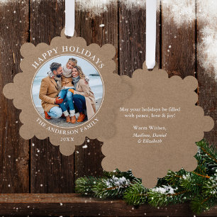 Rustic Kraft Style Happy Holidays Photo Tree Decoration Card