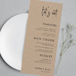 Rustic Kraft Style Let's Eat Script Simple Wedding Menu<br><div class="desc">This earthy wedding menu featuring custom text and modern script would make a wonderful addition to your party! Easily change the text by clicking on the "personalise this template" option.</div>