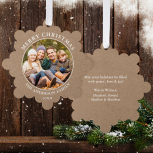 Rustic Kraft Style Merry Christmas Photo Tree Decoration Card