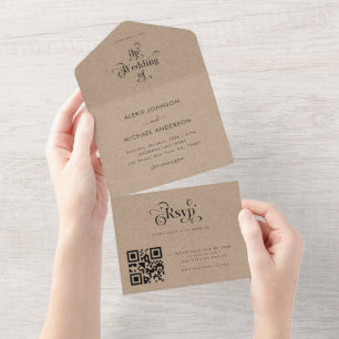 Rustic Kraft Style Modern Typography Qr Code RSVP All In One Invitation
