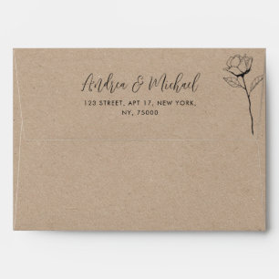 Rustic Kraft Style & Rose Return Address Wedding   Envelope
