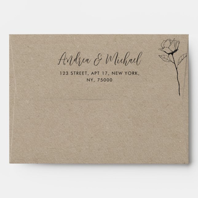 Rustic Kraft Style & Rose Return Address Wedding   Envelope (Back (Top Flap))