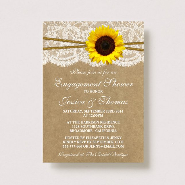 Rustic Kraft Sunflower Engagement Party Or Shower Invitation (Creator Uploaded)