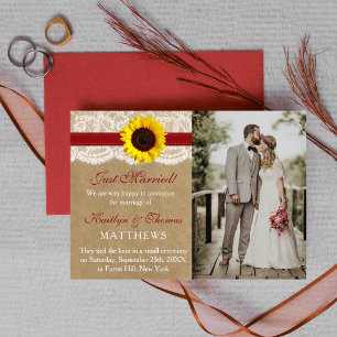 Rustic Kraft Sunflower Wedding Photo Marriage Announcement