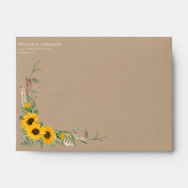 Rustic Kraft Sunflower Wedding Return Address Envelope (Front)