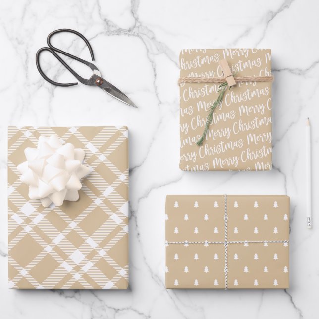Rustic Kraft Tartan Plaid Merry Christmas Pattern Wrapping Paper Sheet (Front)