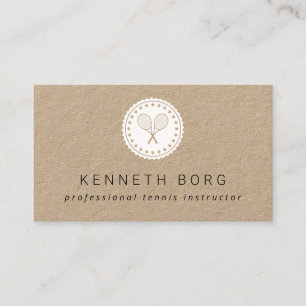Rustic kraft tennis instructor logo in white business card
