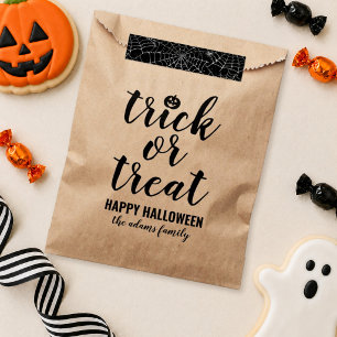 Rustic Kraft Trick or Treat Script Family Name Favour Bags