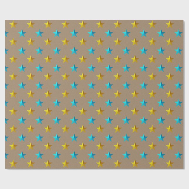 Rustic Kraft Turquoise Blue Gold Holiday Wrapping Paper (Flat)