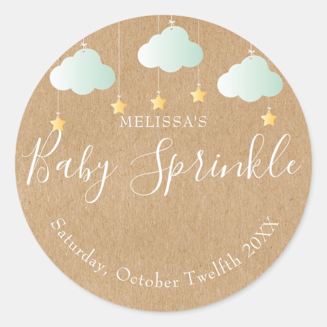 Rustic kraft twinkle sprinkle baby shower classic round sticker (Front)