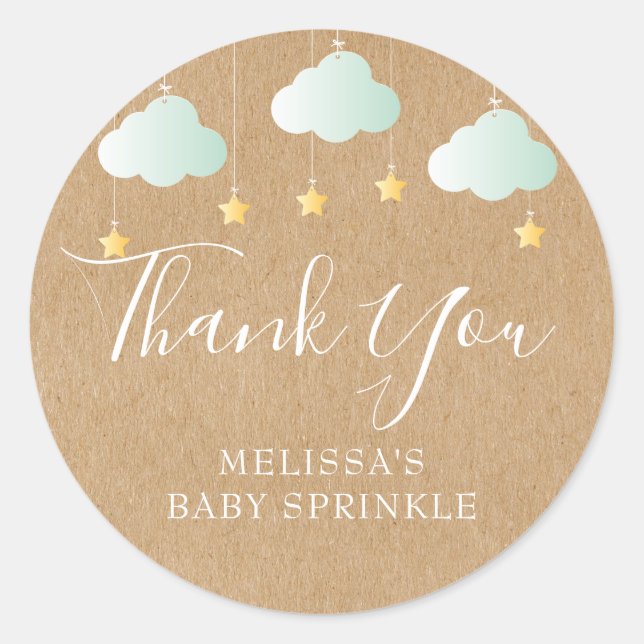 Rustic kraft twinkle sprinkle baby shower classic round sticker (Front)