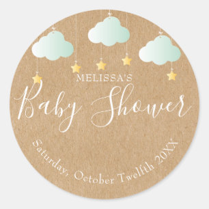 Rustic kraft twinkle twinkle baby shower classic round sticker