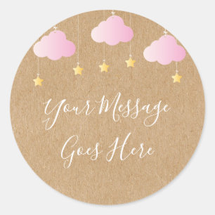 Rustic kraft twinkle twinkle baby shower pink classic round sticker