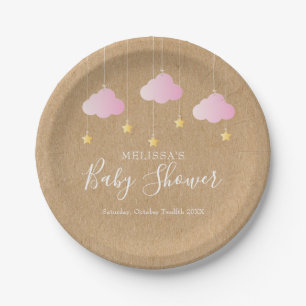 Rustic kraft twinkle twinkle baby shower pink paper plate