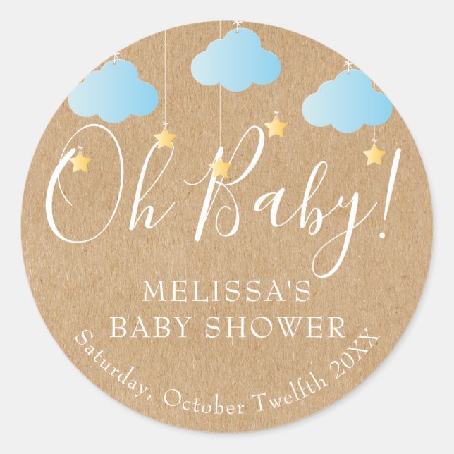 Rustic Kraft Twinkle Twinkle Oh Baby baby shower Classic Round Sticker (Front)