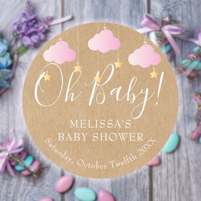Rustic Kraft Twinkle Twinkle Oh Baby Baby Shower Classic Round Sticker (Creator Uploaded)