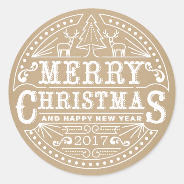 Rustic Kraft Typography Merry Christmas Sticker (Front)