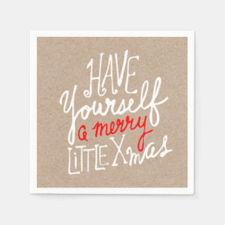 Rustic Kraft Typography Merry Little Holiday Party Napkin