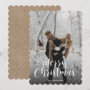 Rustic Kraft Typography Snow Photo Merry Christmas Holiday Card