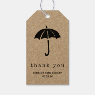 Rustic Kraft Umbrella Neutral Baby Shower Favour Gift Tags