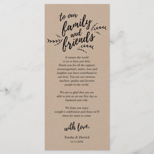 Rustic Kraft Vines, Place Setting Thank You Card (Front)