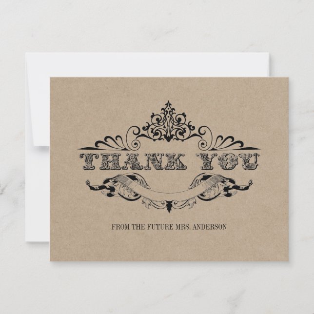 Rustic Kraft Vintage Bridal Shower Thank You Card (Front)