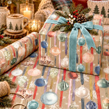 Rustic Kraft Vintage Glass Ornaments & Silk Ribbon