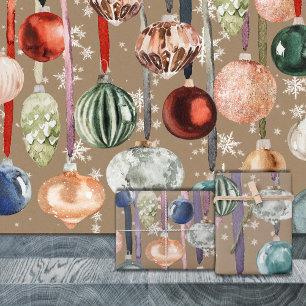 Rustic Kraft Vintage Hanging Ribbon Glass Ornament Wrapping Paper Sheet