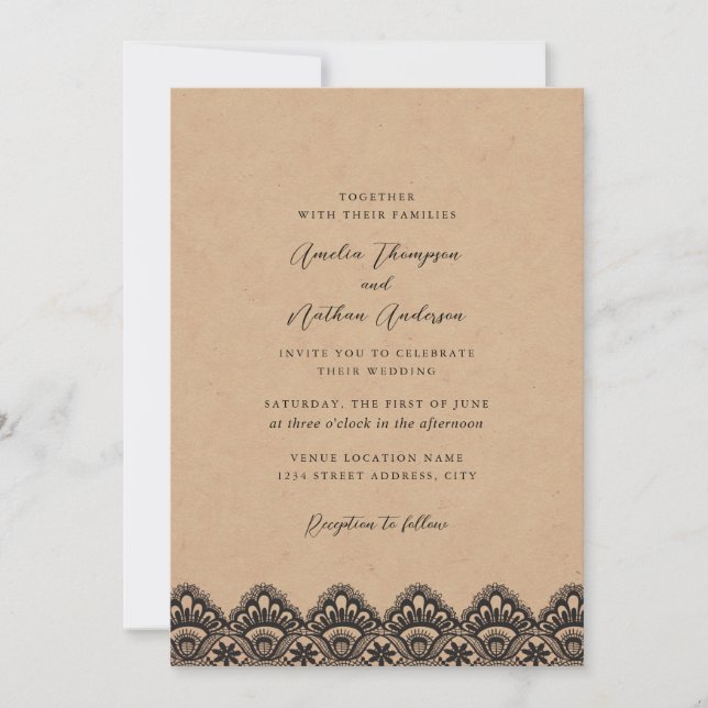 Rustic Kraft Vintage Lace Wedding Invitation (Front)