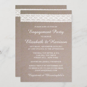 Rustic Kraft, Vintage White Lace Engagement Party Invitation