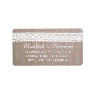 Rustic Kraft & Vintage White Lace Wedding Label