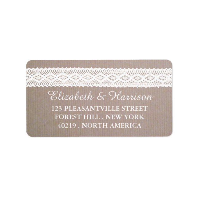 Rustic Kraft & Vintage White Lace Wedding Label (Front)