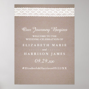 Rustic Kraft & Vintage White Lace Wedding Welcome Poster